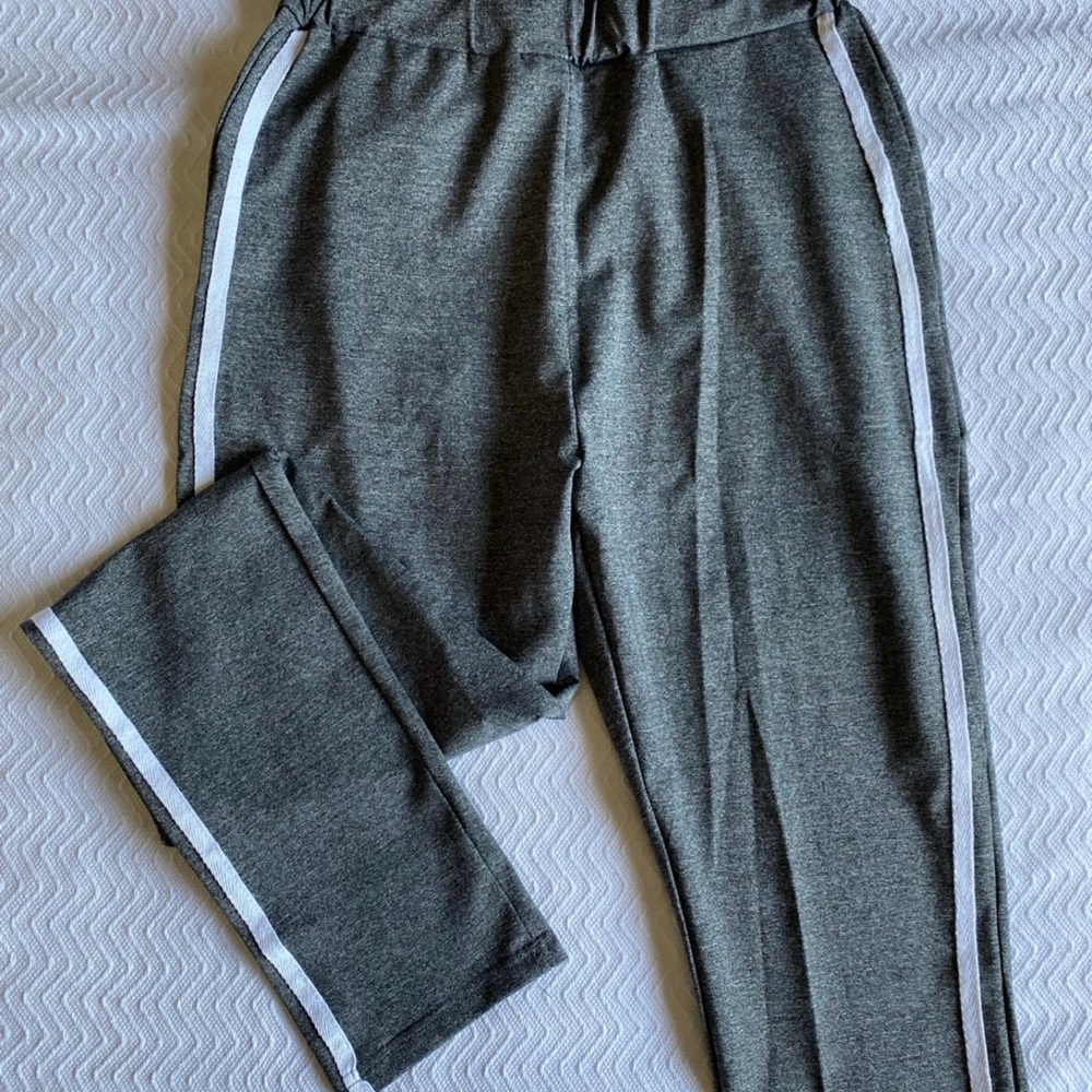 Gray Track Pants with White Stripes
